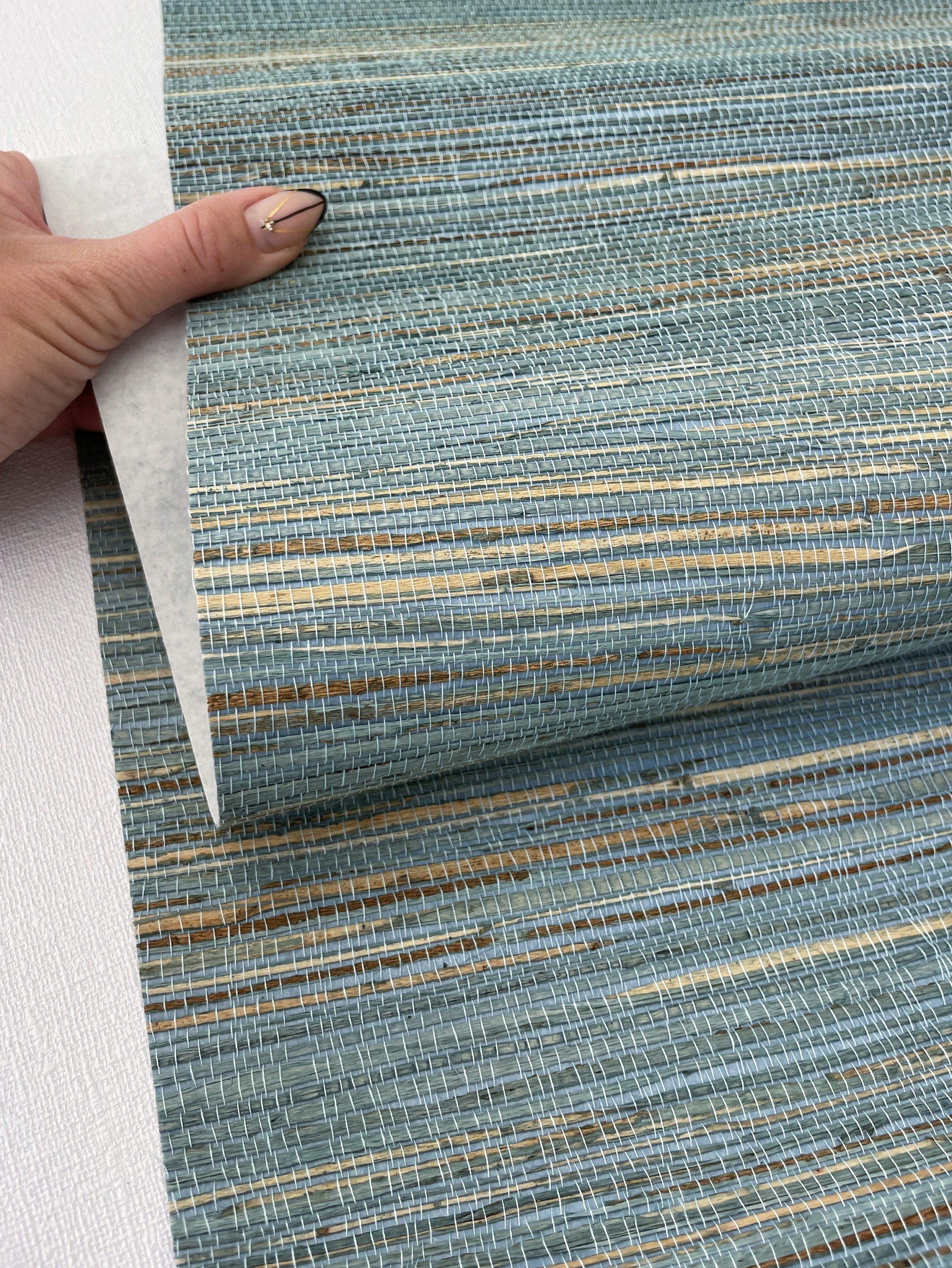 Natural Grasscloth Hemp Wallpaper - Light Blue Beige - Natural