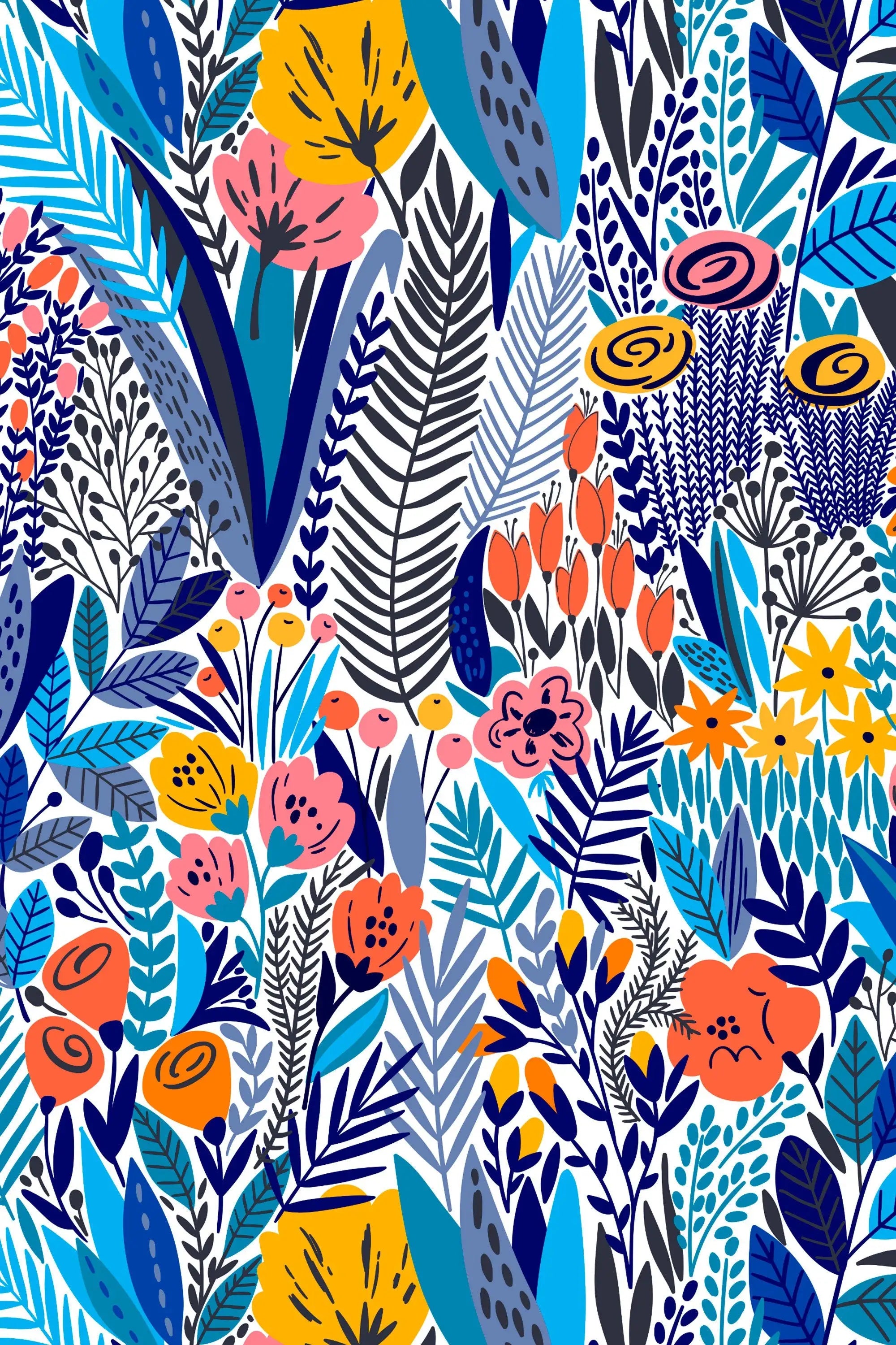 Soft Purple Floral Wallpaper with Watercolor Leaves | Removable Wall Decal  YF-05067, image size:2000x3000