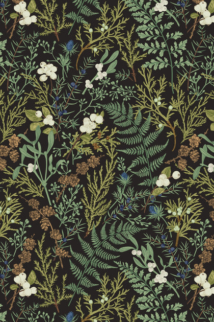 Fern Forest Botanical Drawer Liner Green Black // Peel & Stick Selfadhesive  Paper or Smooth Prepasted Eco Safe Wallpaper 3-6-9-12ft L Roll 