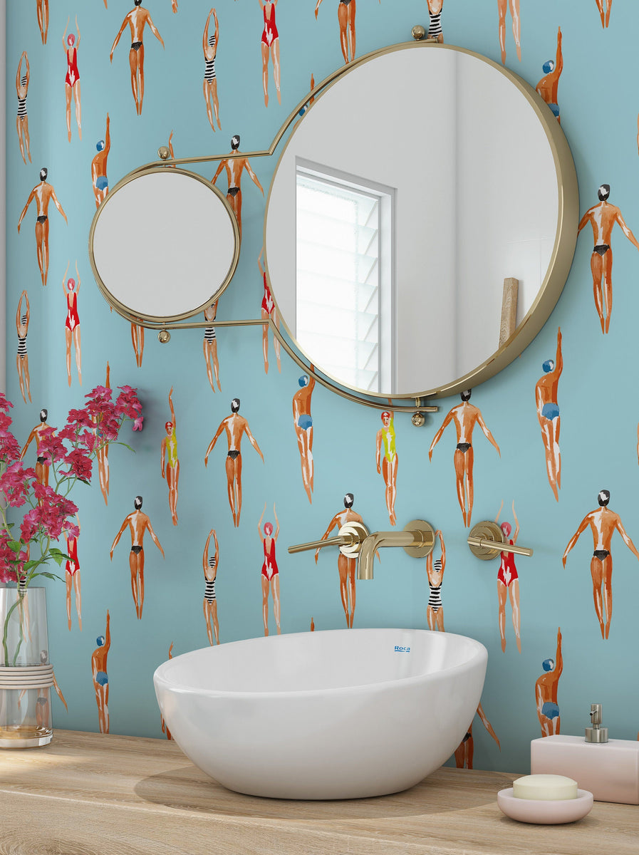 Vintage swimmers wallpaper - Peel and Stick / Traditional wallpaper