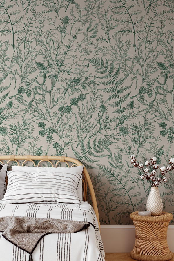 Green Fern and Plants Peel and Stick Wallpaper #3412