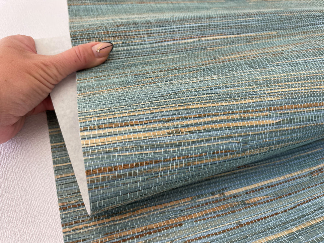 Grasscloth wallpaper Hemp blue natural wallcoverings