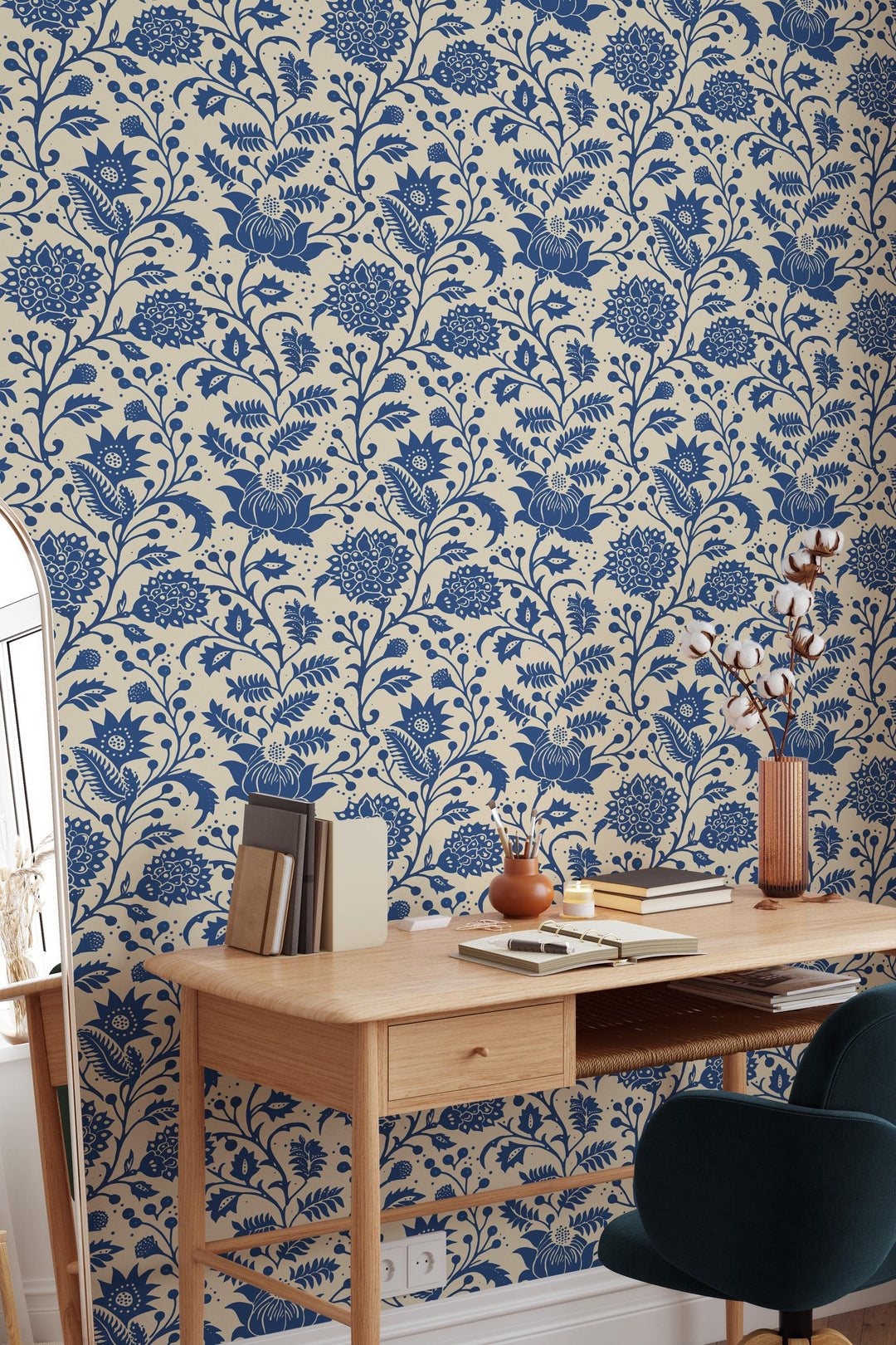 Blue Meadow Botanical wallpaper -  Peel and Stick - Traditional Wallpaper #3728