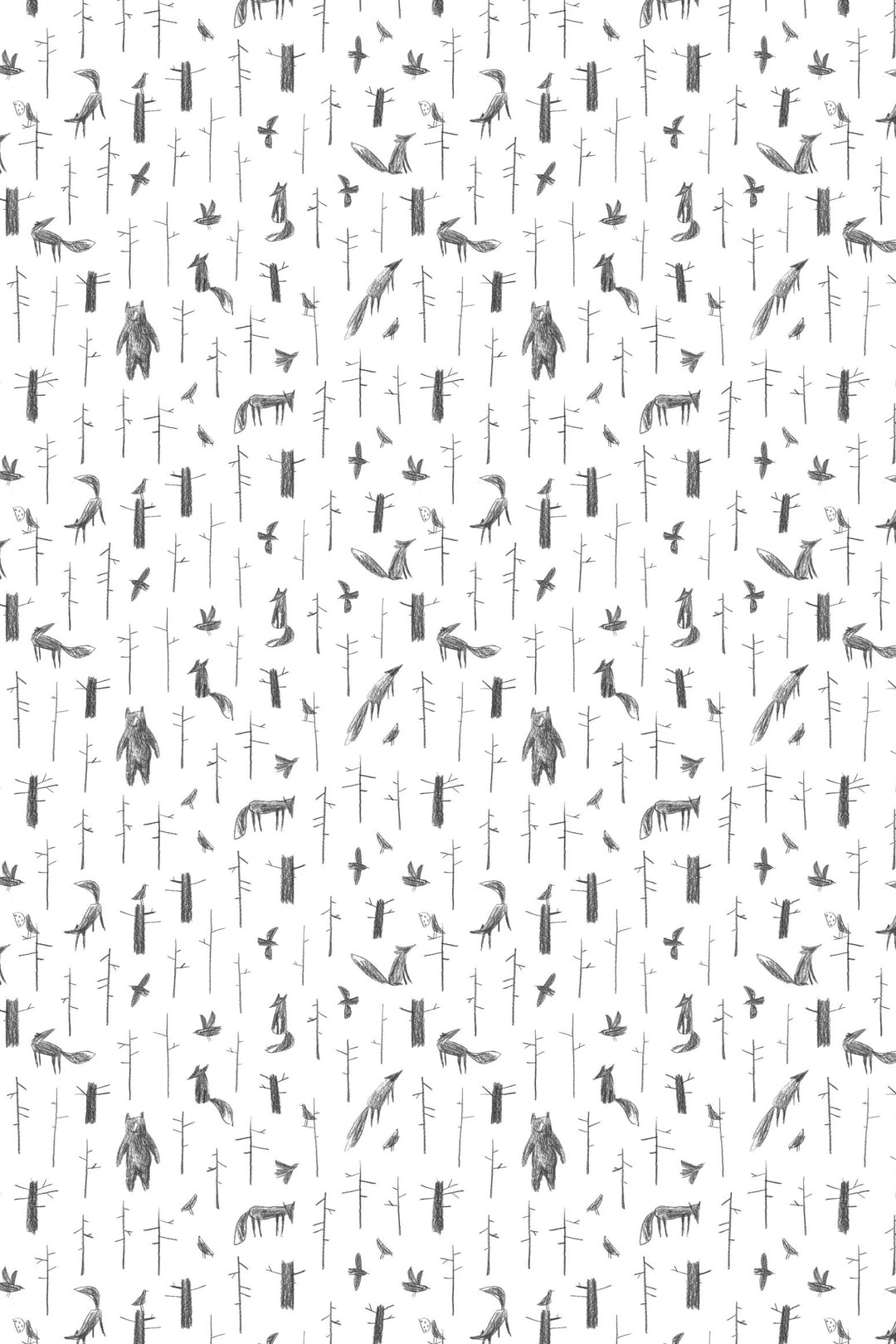 Wallpaper with animal pattern on a wall with a chair and table.