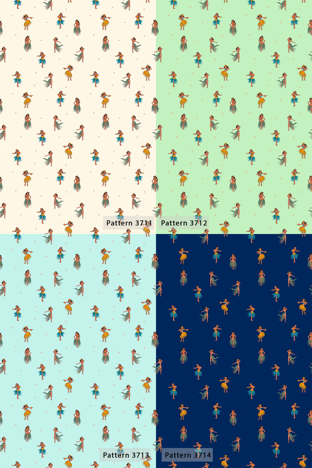 Hawaiian Dancer Wallpaper – Tropical Vintage Hula Pattern | Navy Blue Starry Night Decor