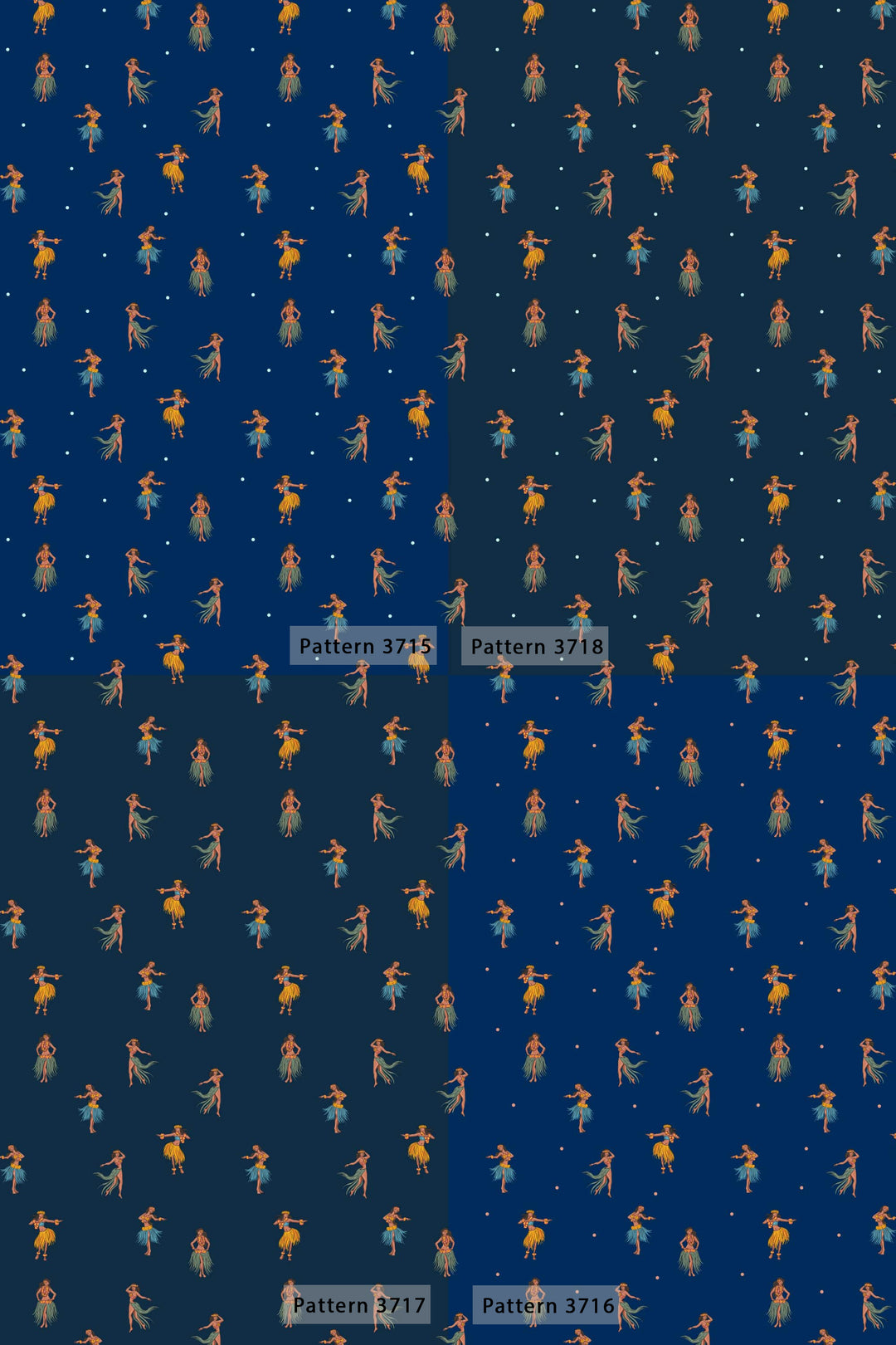 Hawaiian Dancer Wallpaper – Tropical Vintage Hula Pattern | Navy Blue Starry Night Decor