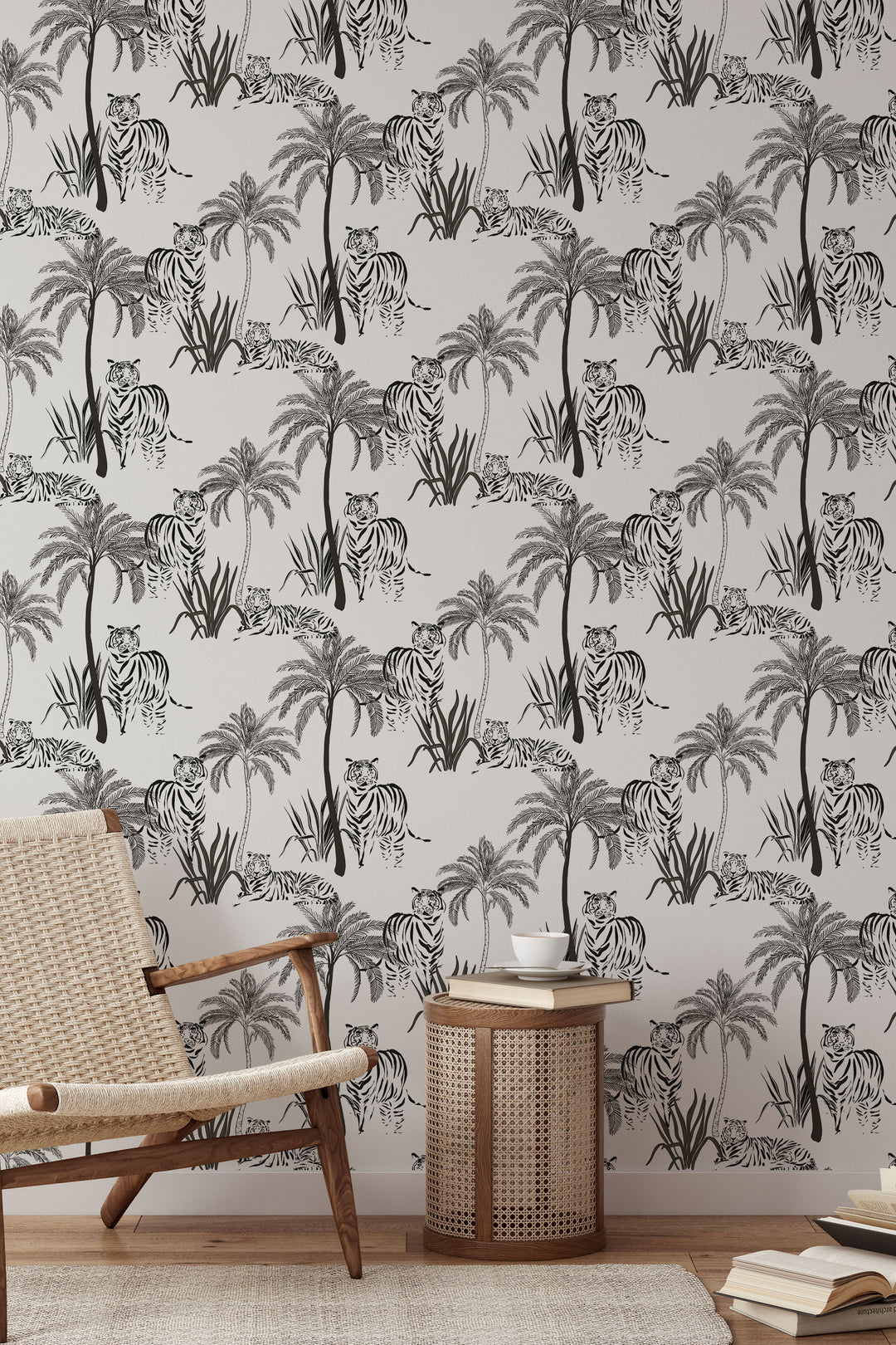 Tropical Tigers — Black & White Jungle Scene 3748