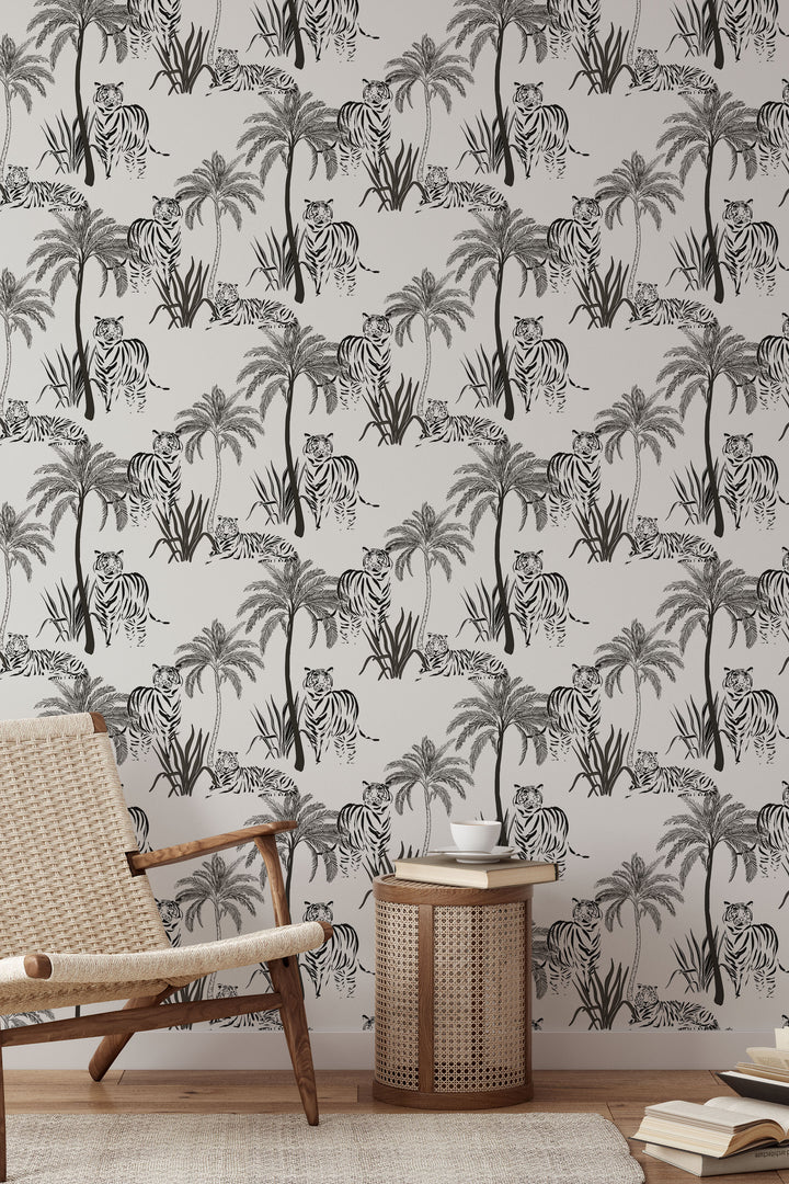 Tropical Tigers — Black & White Jungle Scene 3748