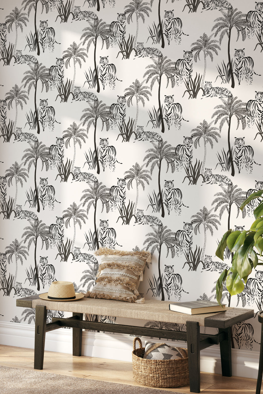 Tropical Tigers — Black & White Jungle Scene 3748