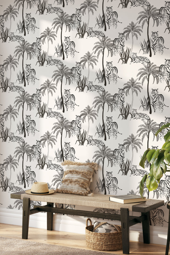 Tropical Tigers — Black & White Jungle Scene 3748