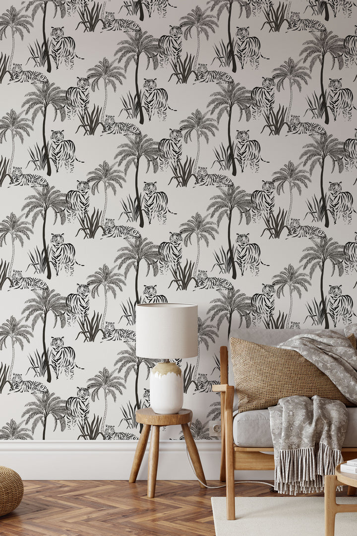 Tropical Tigers — Black & White Jungle Scene 3748