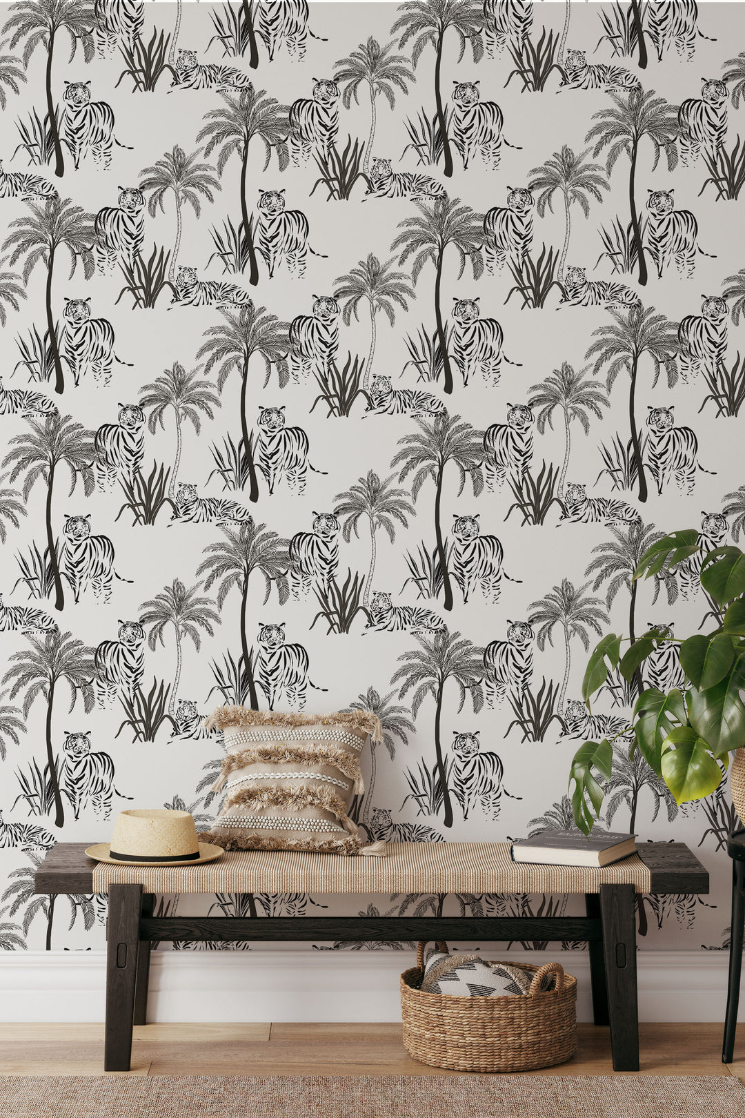 Tropical Tigers — Black & White Jungle Scene 3748