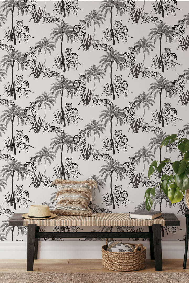 Tropical Tigers — Black & White Jungle Scene 3748