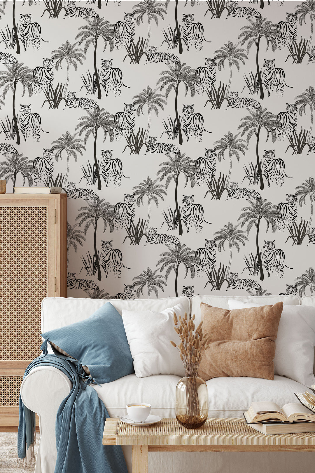 Tropical Tigers — Black & White Jungle Scene 3748