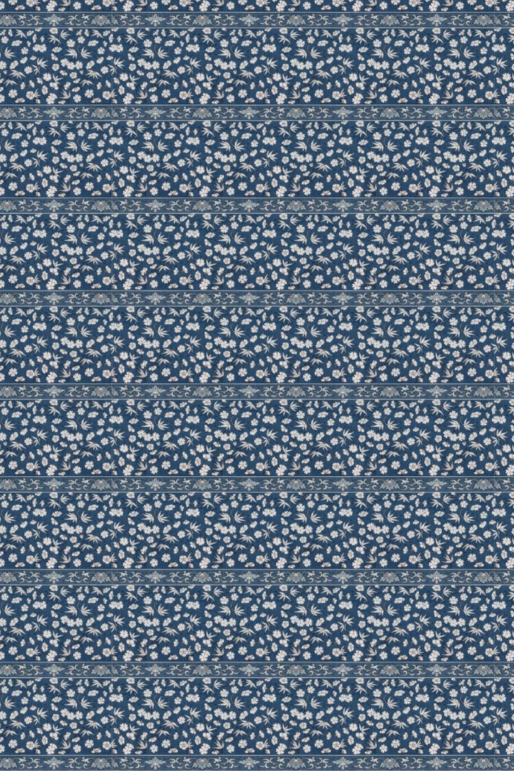 Indigo Floral Stripe Wallpaper Traditional Botanical Design 3765