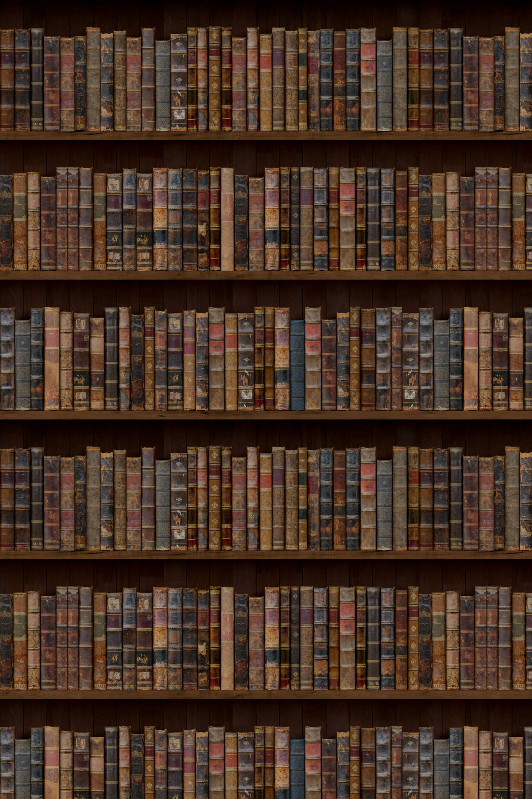 wallpaper for wlls murals Shelves filled with vintage books with worn leather bindings