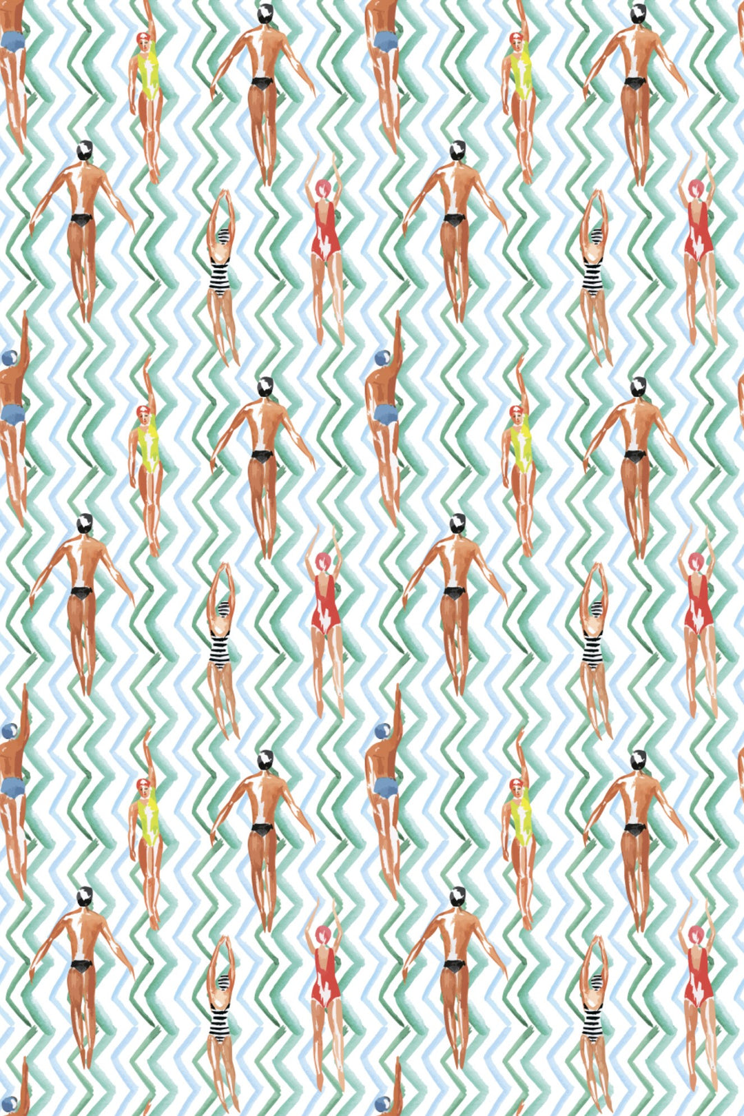 Vintage Swimmers Waves Wallpaper  Retro Poolside Pattern 3790