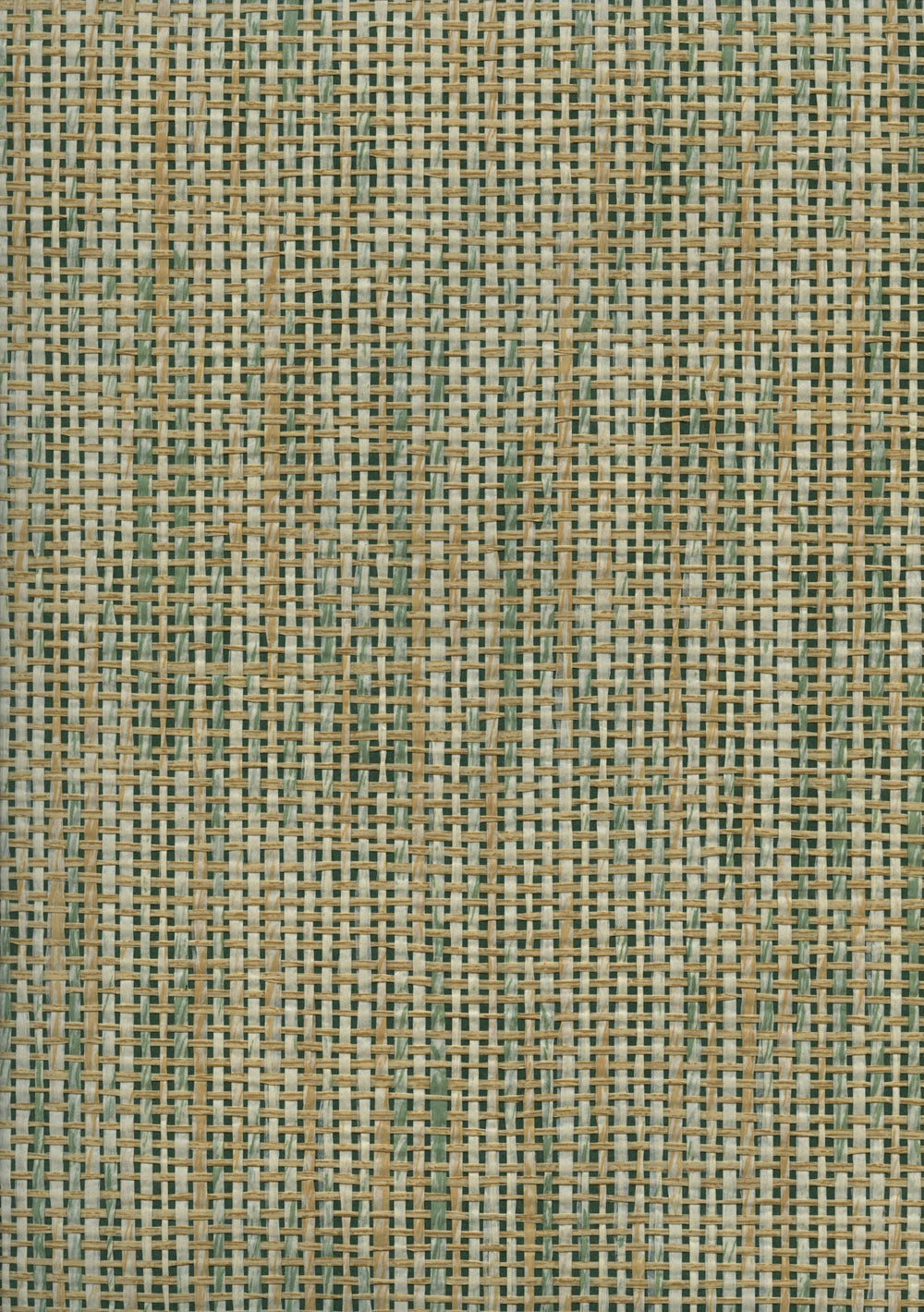 Textured wallpaper green and beige fabric pattern