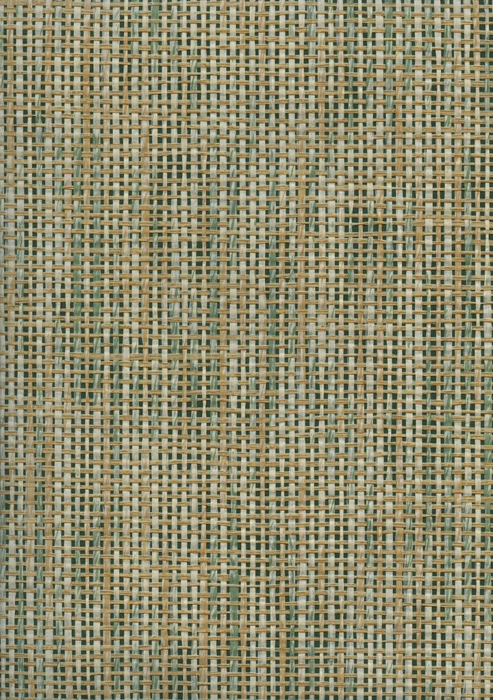 Textured wallpaper green and beige fabric pattern