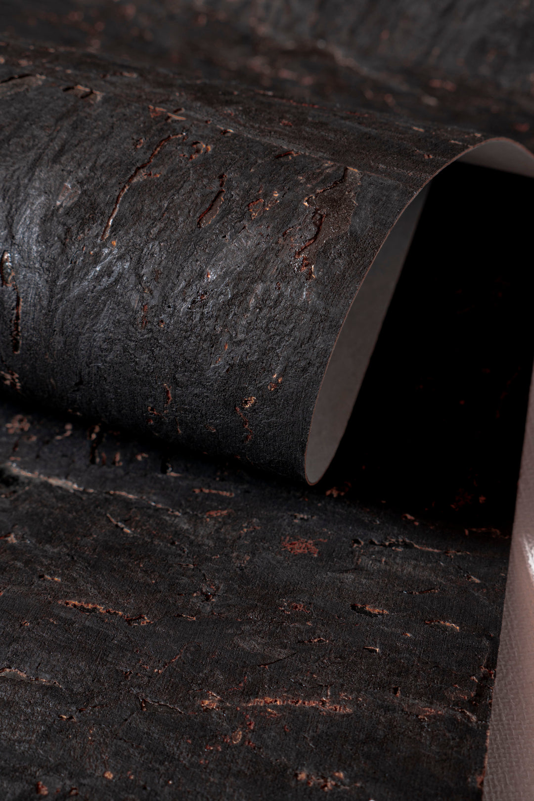 Dark natural cork wallpaper with rich organic texture and warm metallic undertones - 48318