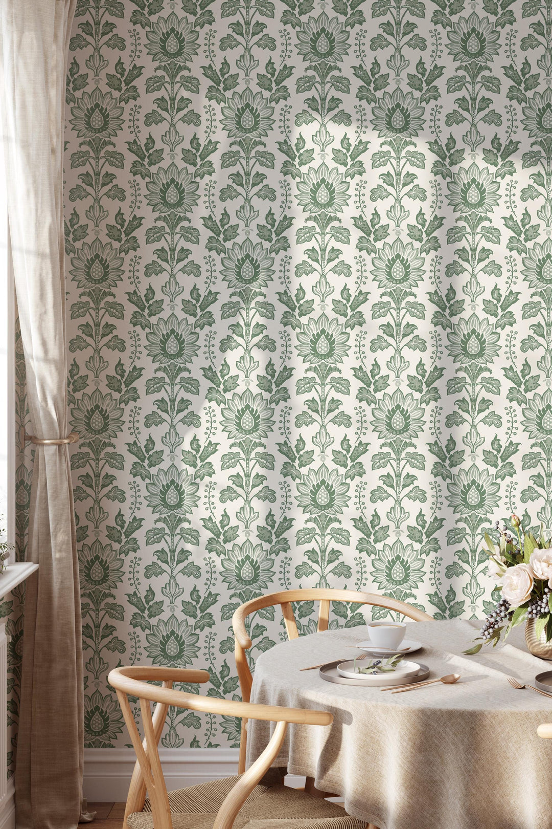 Botanical Lotus Wallpaper - Peel and Stick - Traditional wallpaper #3731