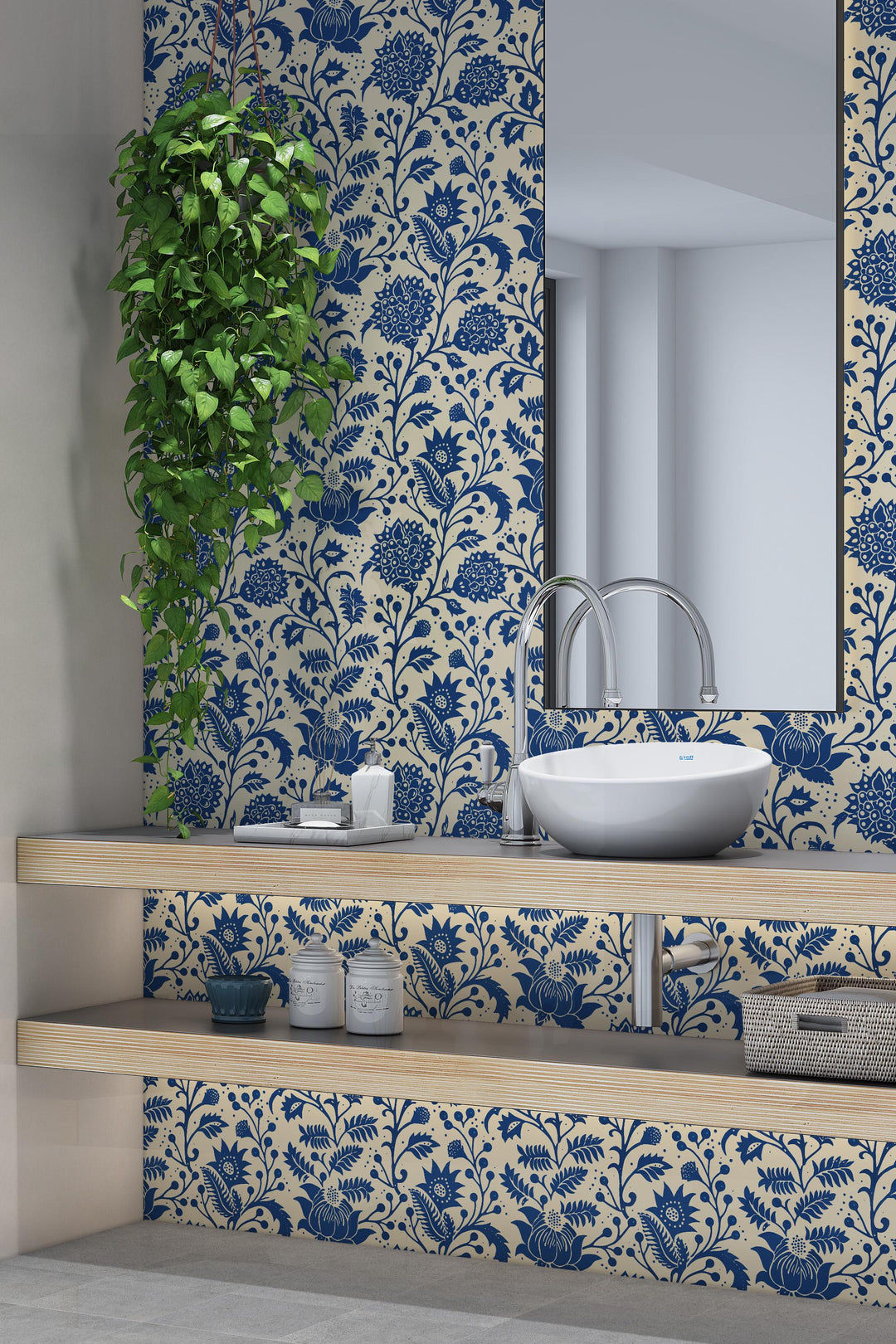 Blue Meadow Folk Floral — Scandinavian Botanical Wallpaper #3728