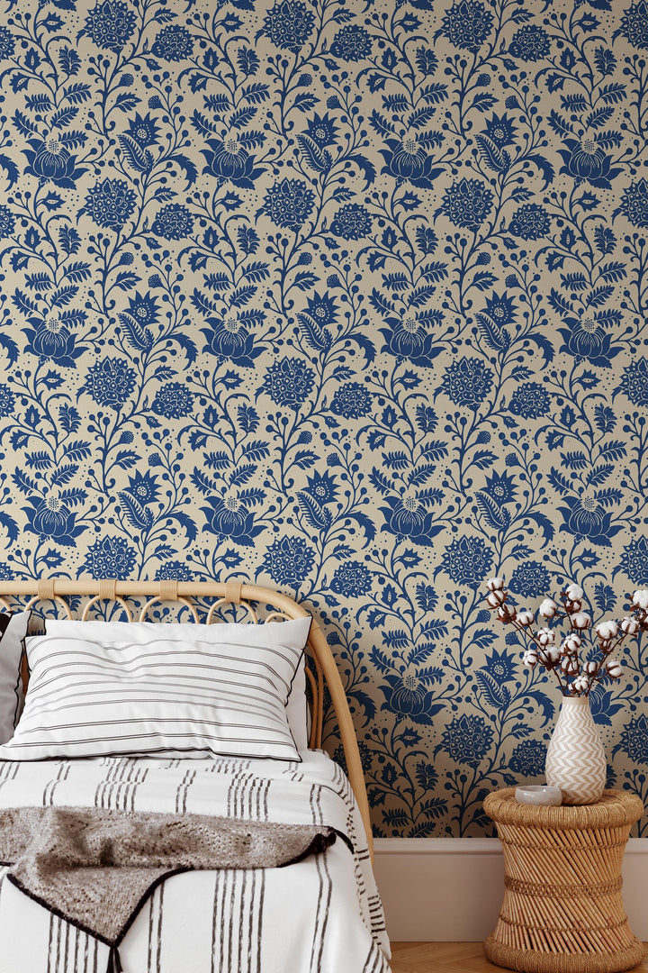 Blue Meadow Botanical wallpaper -  Peel and Stick - Traditional Wallpaper #3728