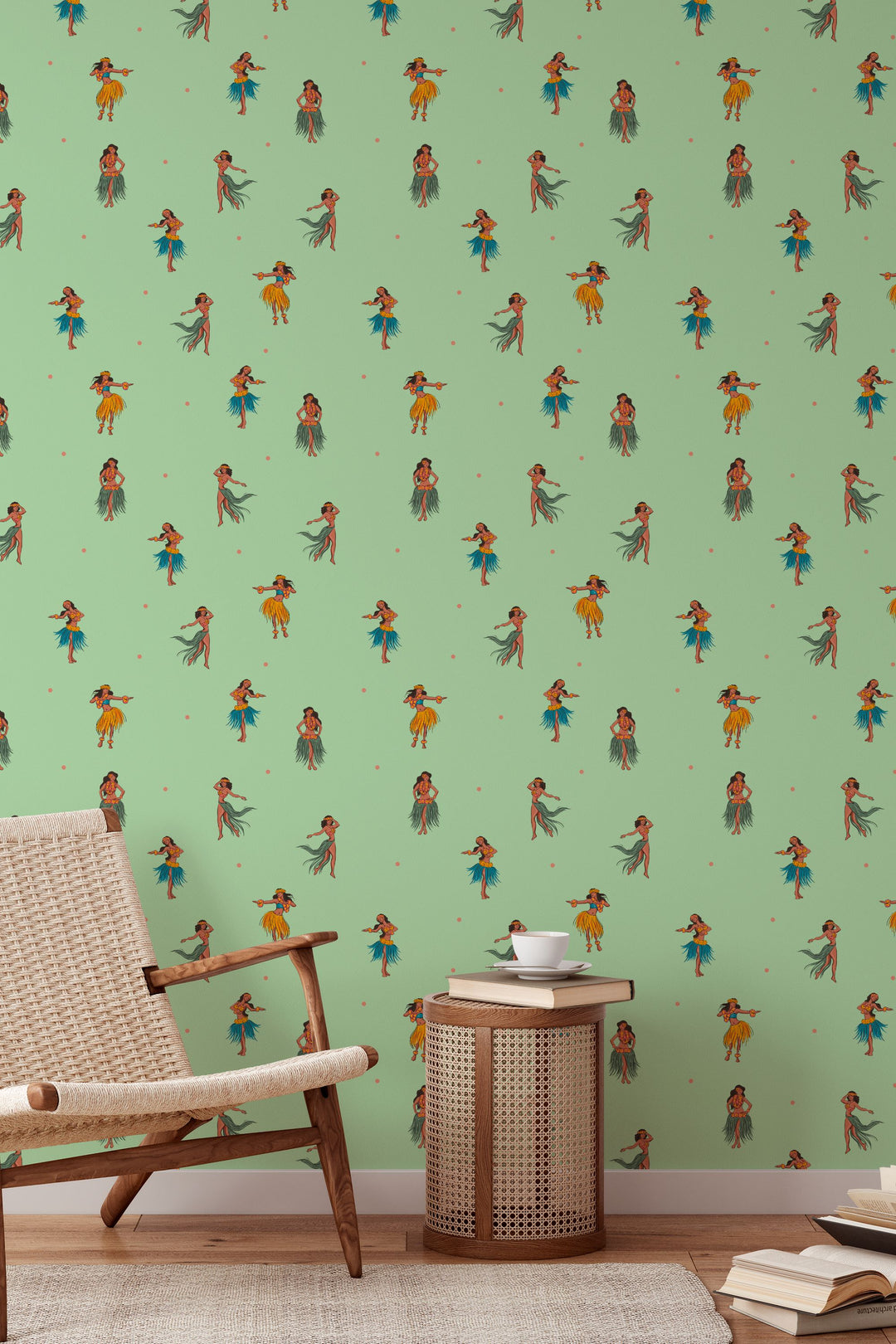 Hawaiian Dancers On Light Green Background 3712