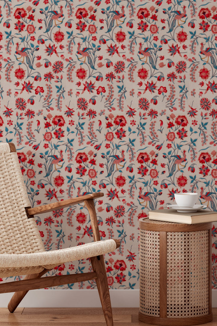 Floral Bird Garden Wallpaper Vintage Botanical 3770