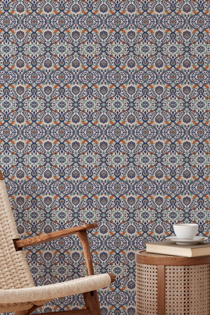 Ornate Mosaic Floral Wallpaper  Classic Mediterranean 3774