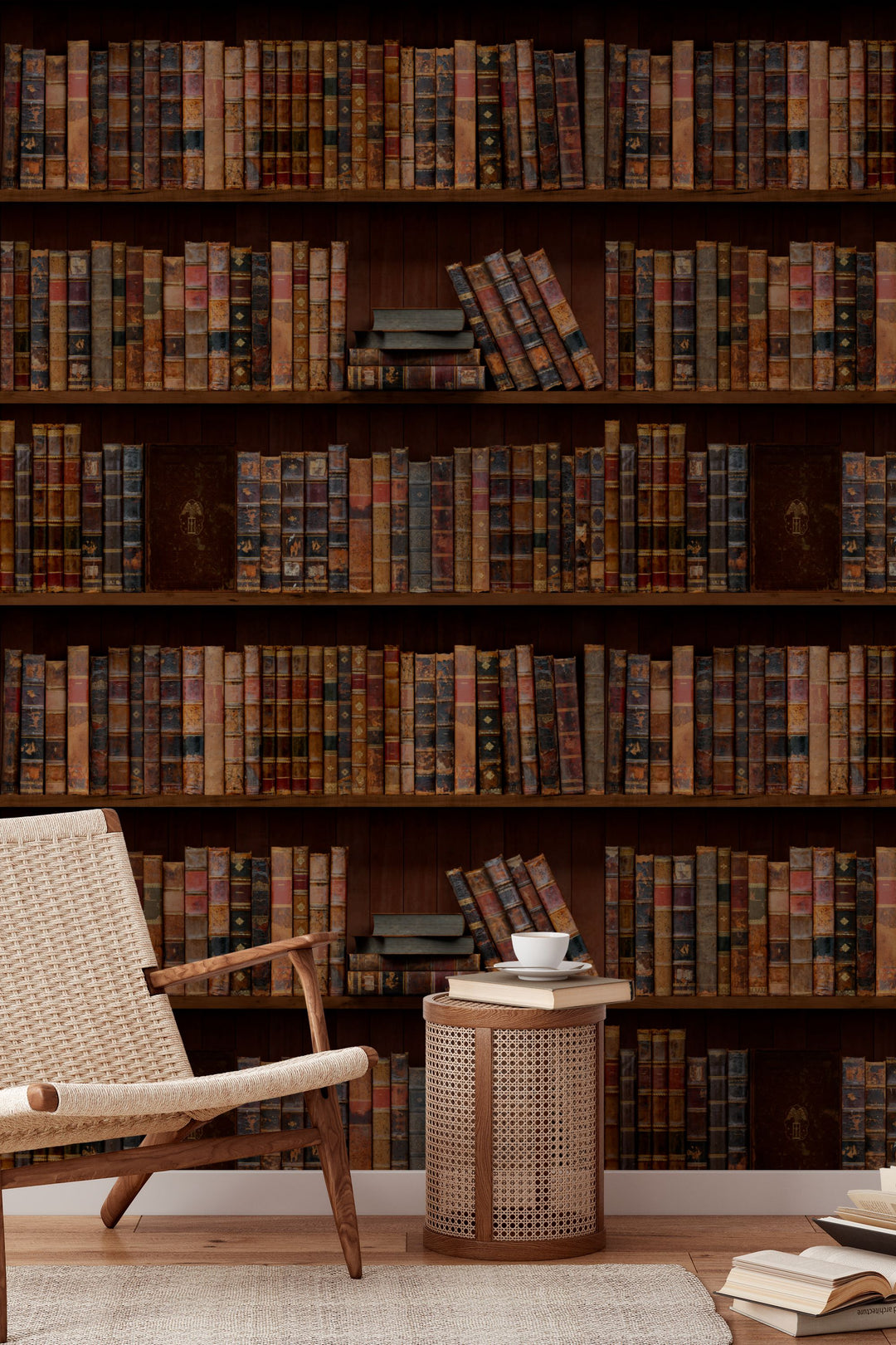 Antique Library Bookshelf Wallpaper Vintage Leather Book 3787