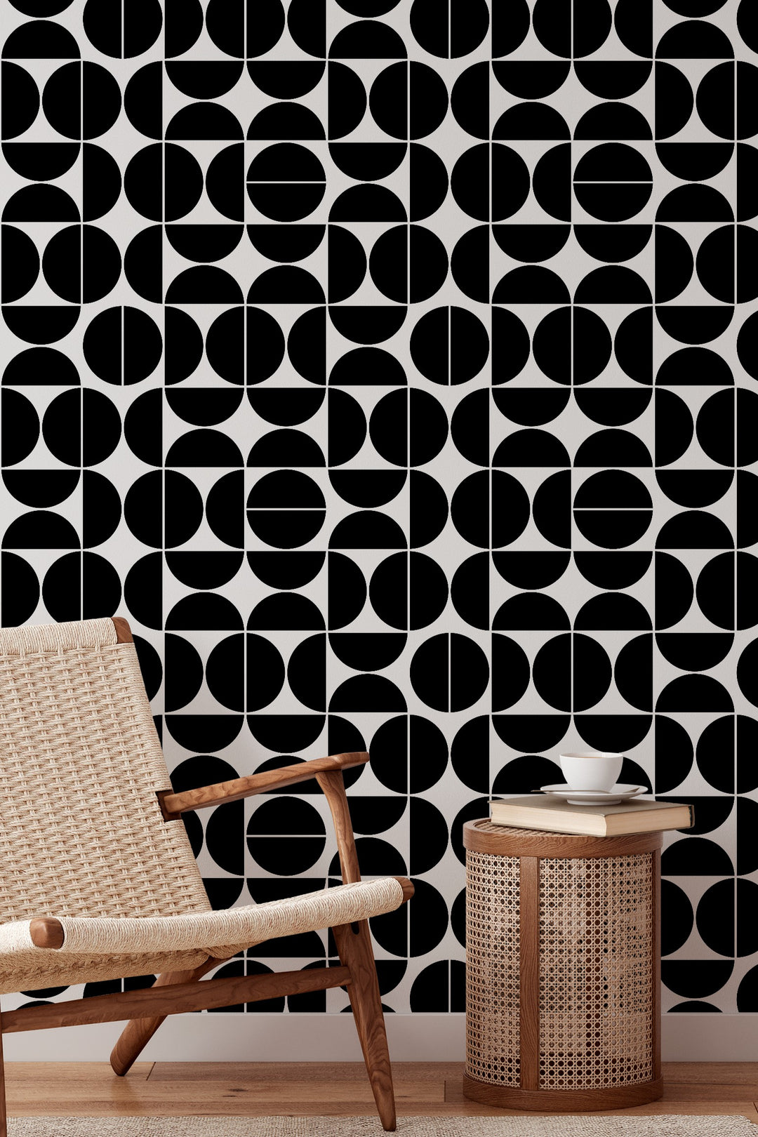 Modern Geometric Circle Wallpaper  Mid Century Half Moon Black 3762