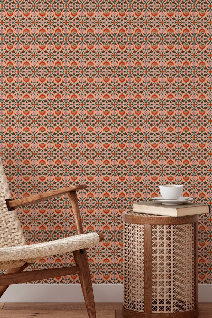 Ornate Floral Tile Wallpaper Warm Vintage Botanical 3763
