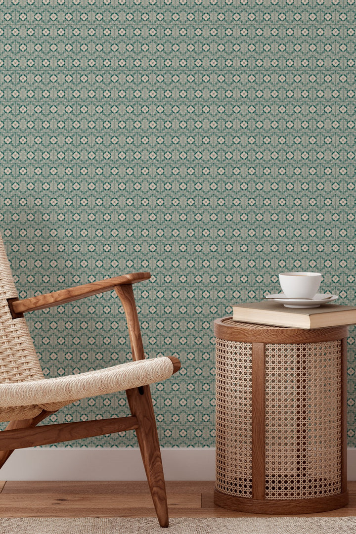 Mini Floral Tile Wallpaper Soft Green Geometric 3766