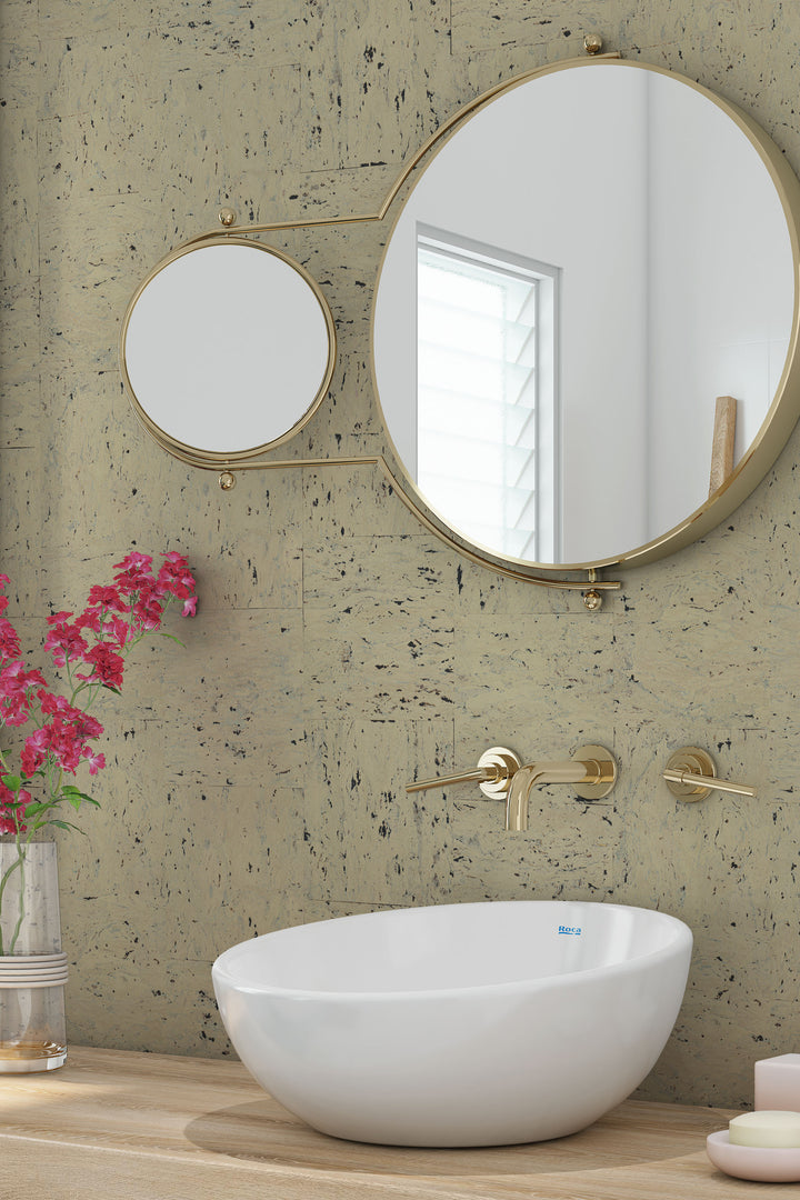 Faux Cork Wallpaper Beige Cork Texture Vinyl Wallcovering with Dark Flecks 78360
