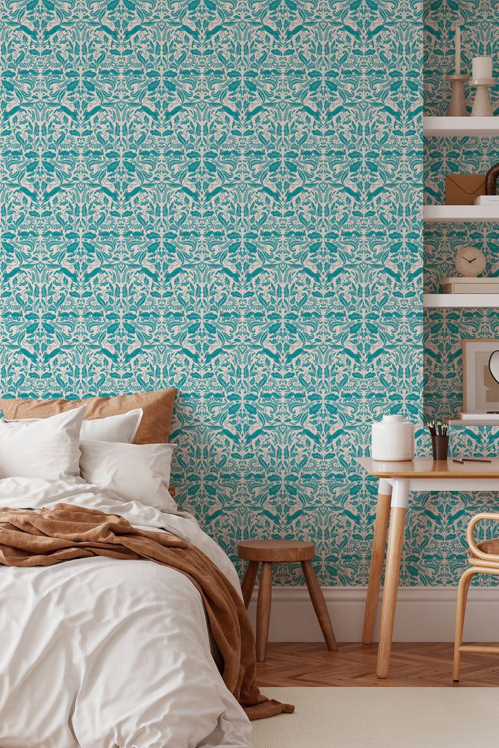 Damask Beige Squirrels Wallpaper 3709