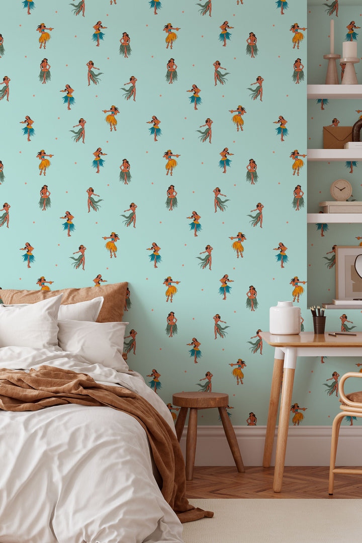 Hawaiian Dancers On Mint Background 3713