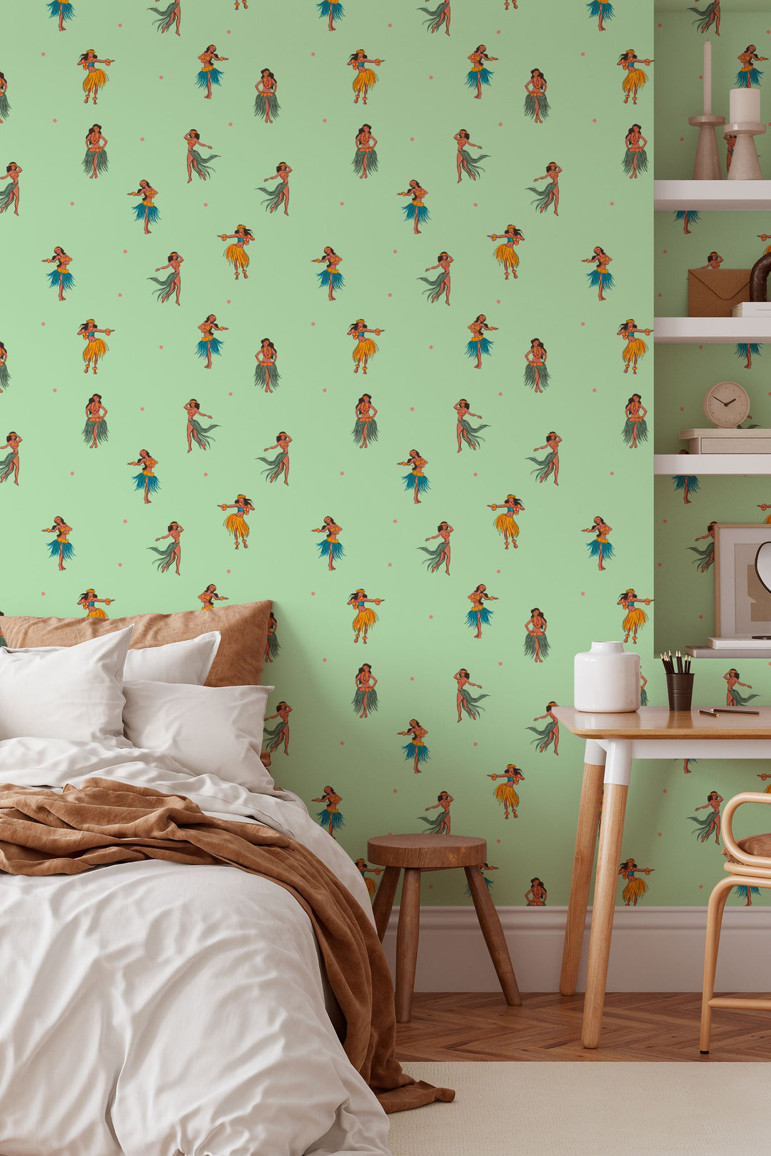 Hawaiian Dancers On Light Green Background 3712