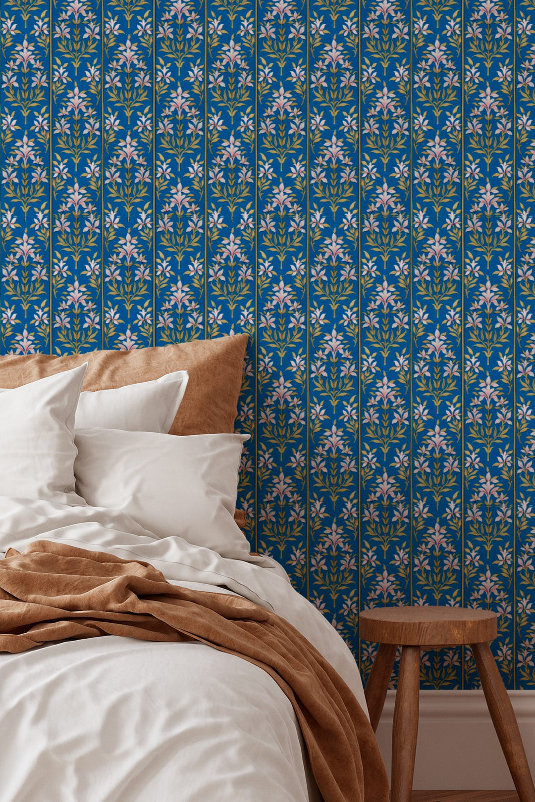 Blue Floral Stripe Wallpaper Elegant Botanical Vine 3772