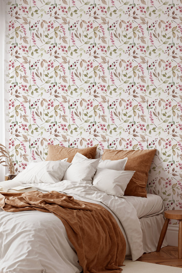 Watercolor Wildberry Bloom Wallpaper Pale Grey Background