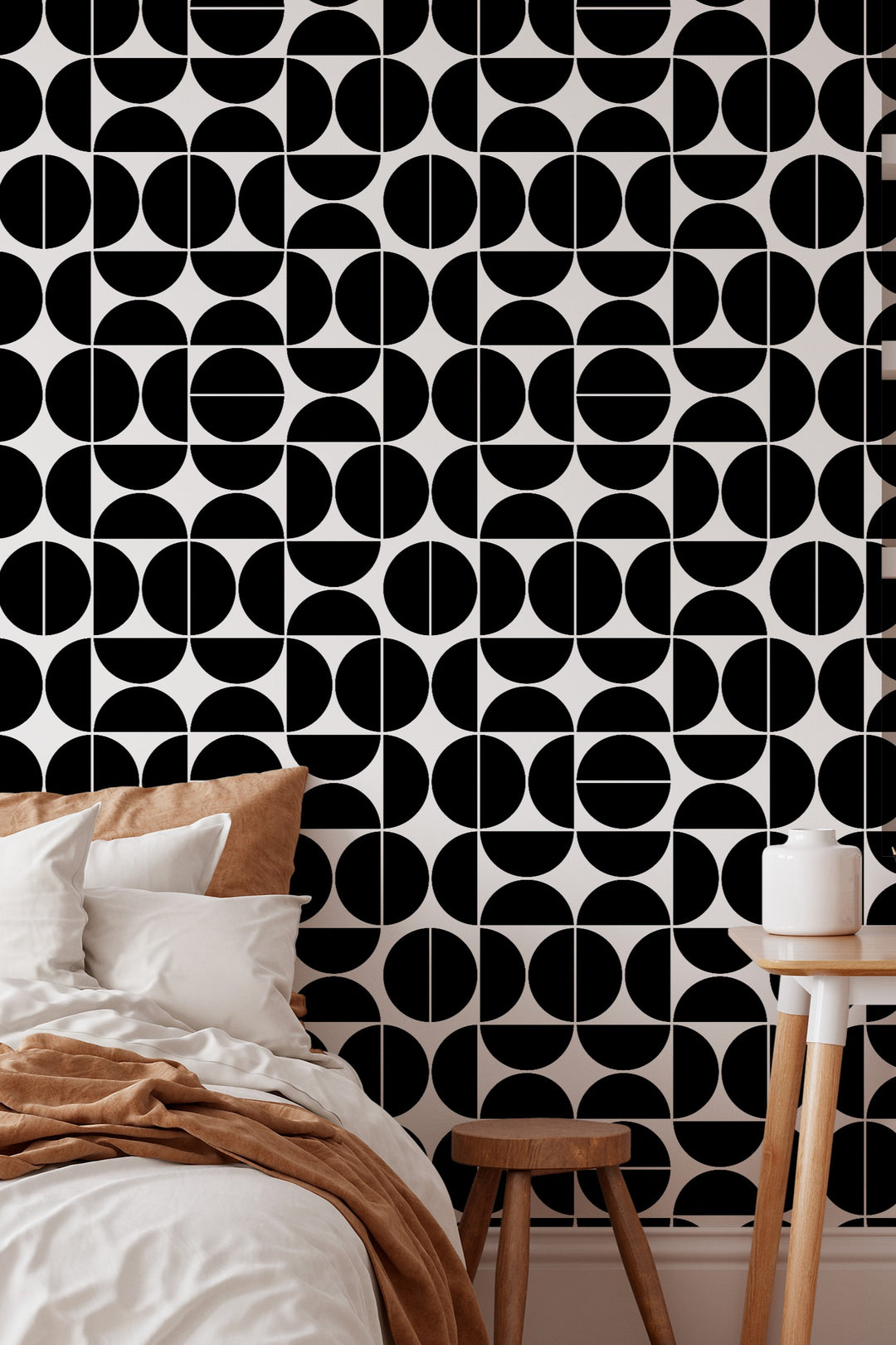 Modern Geometric Circle Wallpaper  Mid Century Half Moon Black 3762