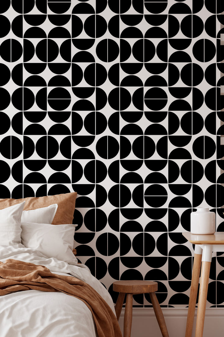 Modern Geometric Circle Wallpaper  Mid Century Half Moon Black 3762