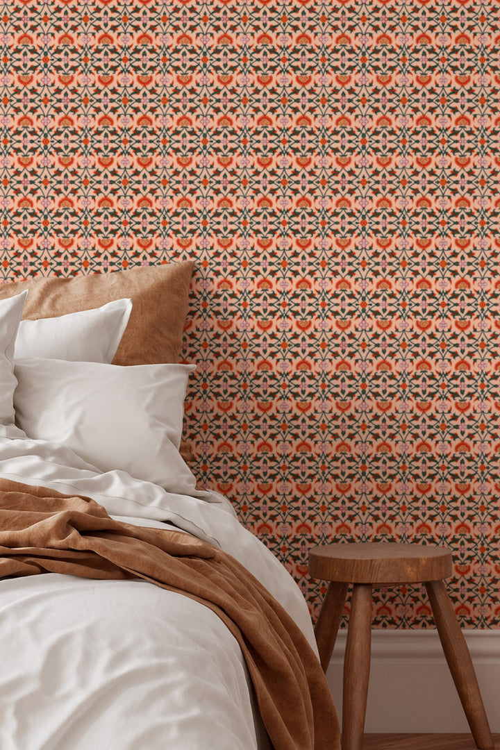 Ornate Floral Tile Wallpaper Warm Vintage Botanical 3763