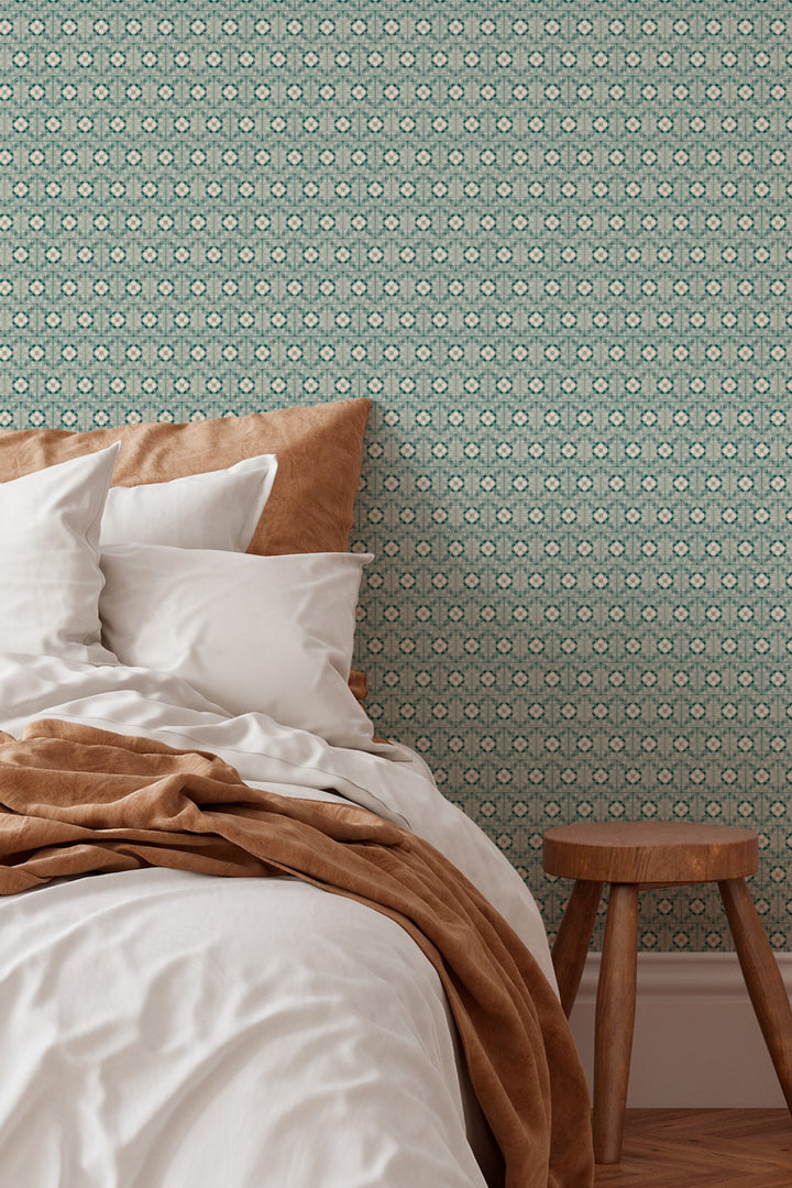 Mini Floral Tile Wallpaper Soft Green Geometric 3766