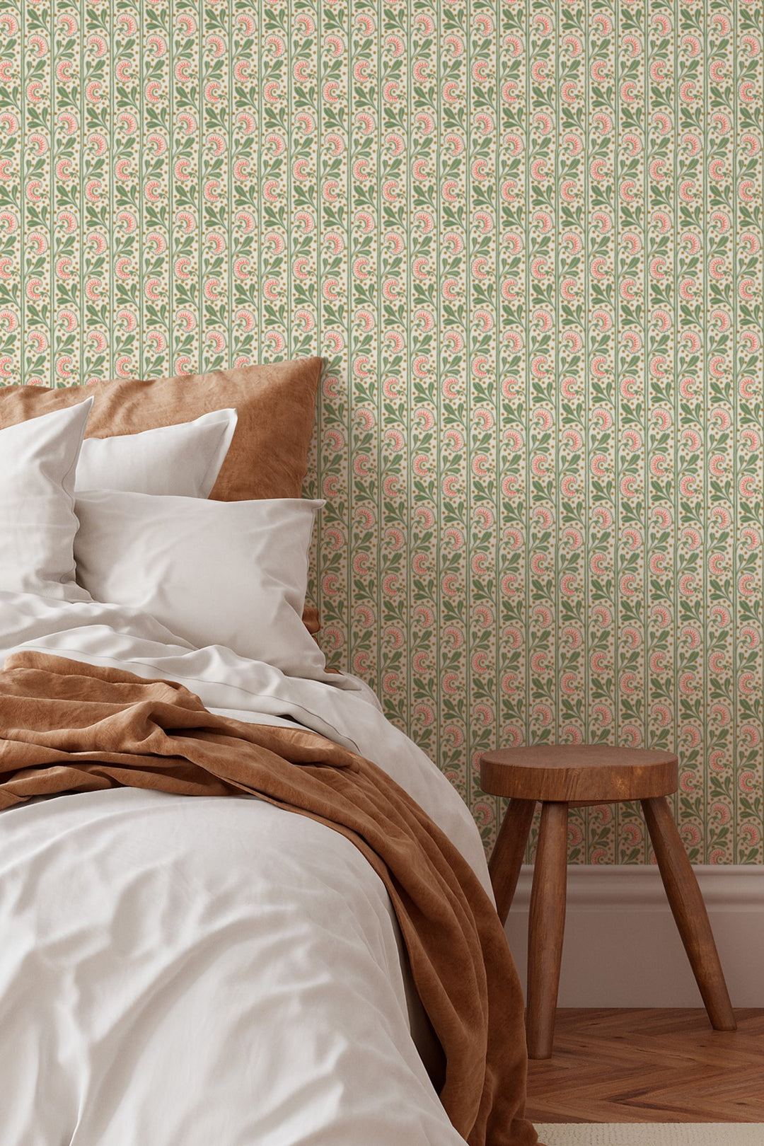Vertical Botanical Stripe Wallpaper  Delicate Floral Vine 3773