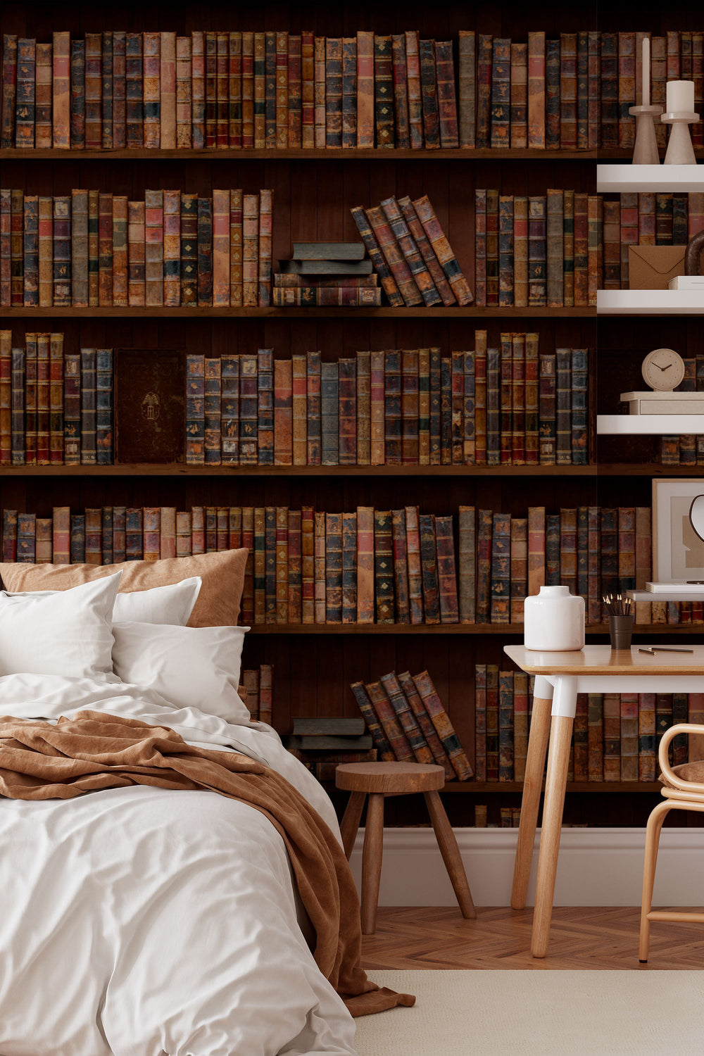 Antique Library Bookshelf Wallpaper Vintage Leather Book 3787