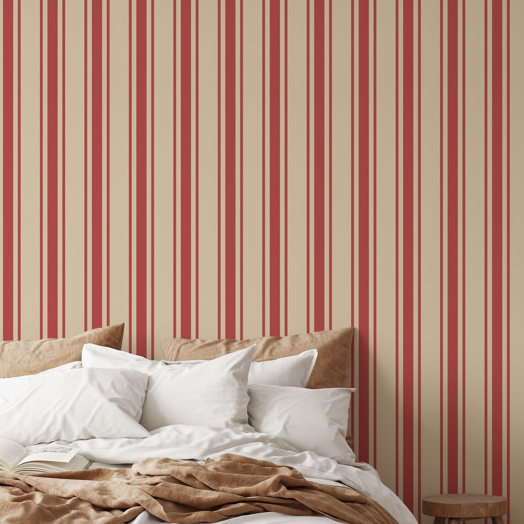 Tented Stripe Red Wallpaper Bold Classic Linear 3692