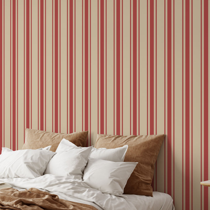 Tented Stripe Red Wallpaper Bold Classic Linear 3692