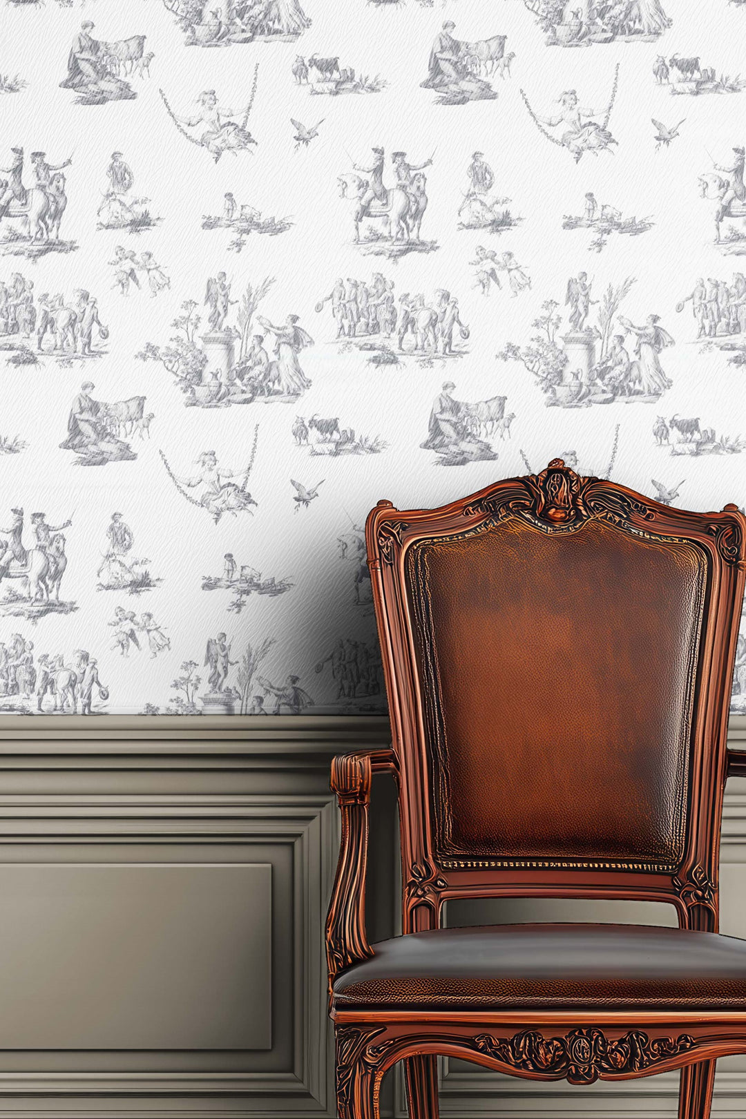 Classic Toile Scene Wallpaper  Vintage Pastoral Illustration 3761