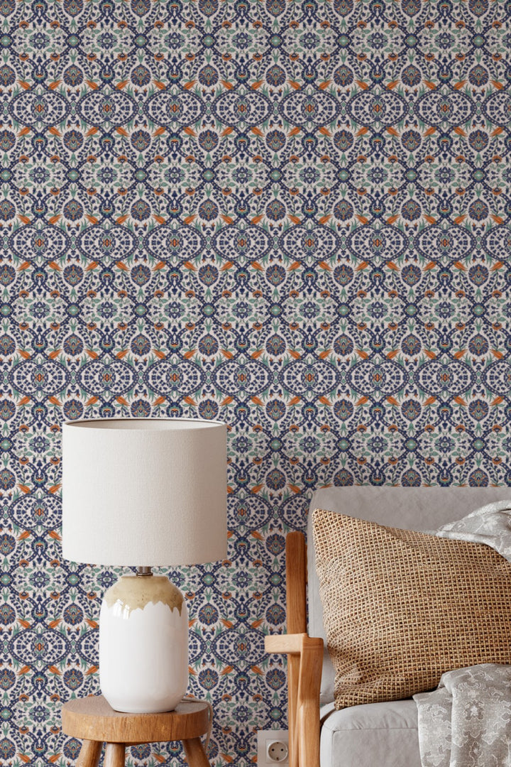 Ornate Mosaic Floral Wallpaper  Classic Mediterranean 3774